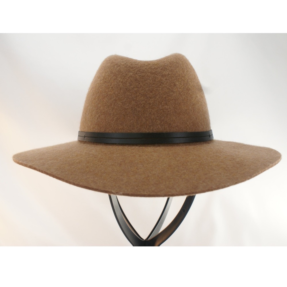 Gap Women Brown Wool Felt Wide Brim Fedora Hat with Black Band Adjustable